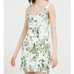 Abercrombie & Fitch Corset Seamed Linen-Blend Mini green floral Dress size xxsp